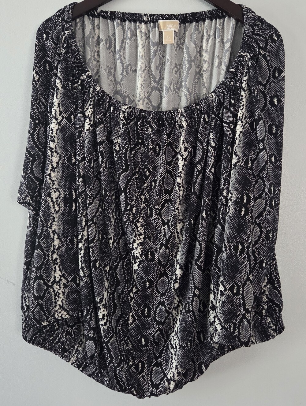 Michael Kors Snakeskin Print Off-the-shoulder Top In Black & White Size XL